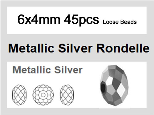 6x4mm Metallic Silver Crystal Faceted Rondelle Loose Beads 45pcs. [iuc2b16]