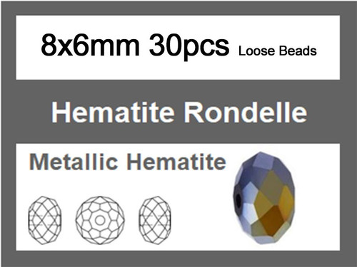 8x6mm Metallic Gray Crystal Faceted Rondelle Loose Beads 30pcs. [iuc3a15]