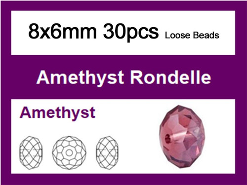 8x6mm Amethyst Crystal Faceted Rondelle Loose Beads 30pcs. [iuc3a20]