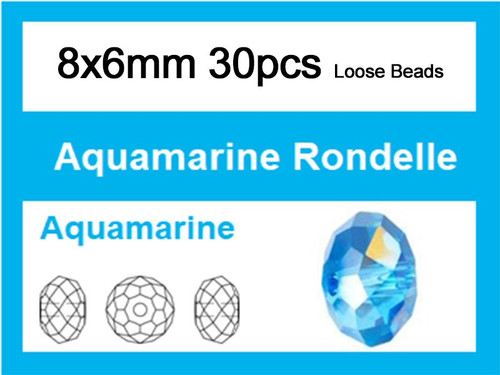 8x6mm Aquamarine Crystal Faceted Rondelle Loose Beads 30pcs. [iuc3a26]