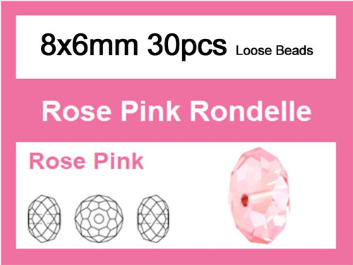 8x6mm Pink Crystal Faceted Rondelle Loose Beads 30pcs. [iuc3a5]