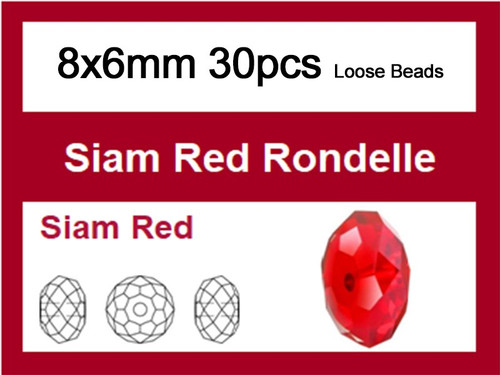 8x6mm Red Crystal Faceted Rondelle Loose Beads 30pcs. [iuc3a6]