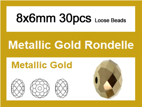 8x6mm Metallic Gold Crystal Faceted Rondelle Loose Beads 30pcs. [iuc3b18]