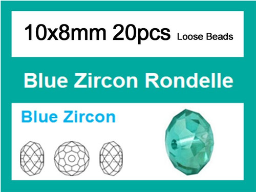 10x8mm Blue Zircon Crystal Faceted Rondelle Loose Beads 20pcs. [iuc4a27]