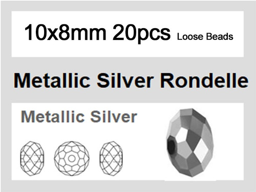 10x8mm Metallic Silver Crystal Faceted Rondelle Loose Beads 20pcs. [iuc4b16]