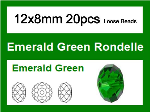 12x8mm Emerald Crystal Faceted Rondelle Loose Beads 20pcs. [iuc5a17]