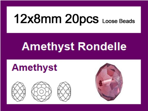 12x8mm Amethyst Crystal Faceted Rondelle Loose Beads 20pcs. [iuc5a20]