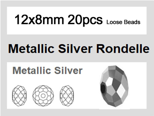 12x8mm Metallic Silver Crystal Faceted Rondelle Loose Beads 20pcs. [iuc5b16]