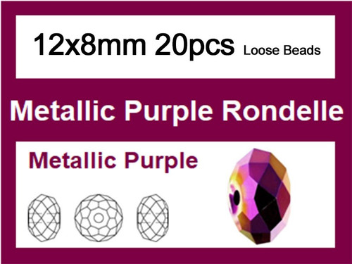 12x8mm Metallic Purple Crystal Faceted Rondelle Loose Beads 20pcs. [iuc5b22]