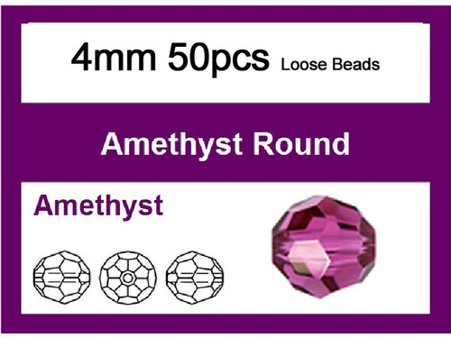 4mm Amethyst Crystal Faceted Round Loose Beads 50pcs. [iuc6a20]