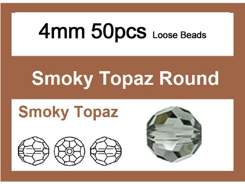 4mm Smoky Crystal Faceted Round Loose Beads 50pcs. [iuc6a24]