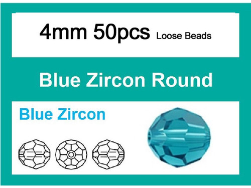 4mm Blue Zircon Crystal Faceted Round Loose Beads 50pcs. [iuc6a27]