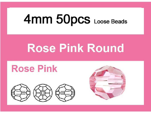 4mm Pink Crystal Faceted Round Loose Beads 50pcs. [iuc6a5]