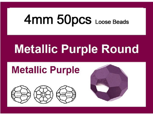 4mm Metallic Purple Crystal Faceted Round Loose Beads 50pcs. [iuc6b22]