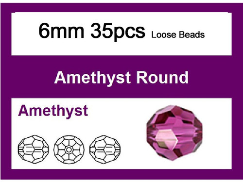 6mm Amethyst Crystal Faceted Round Loose Beads 35pcs. [iuc7a20]