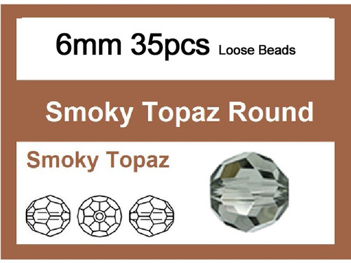 6mm Smoky Crystal Faceted Round Loose Beads 35pcs. [iuc7a24]