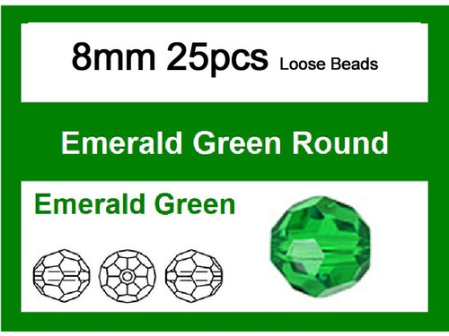 8mm Emerald Crystal Faceted Round Loose Beads 25pcs. [iuc8a17]