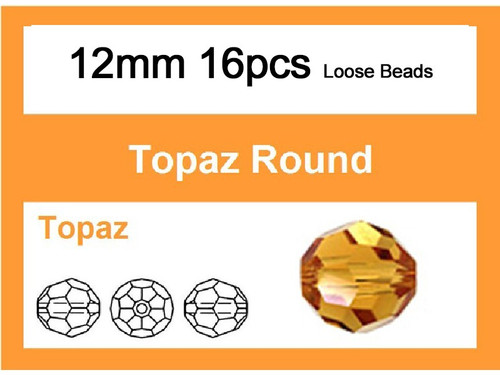 12mm Topaz Crystal Faceted Round Loose Beads 16pcs. [iuc10a12]