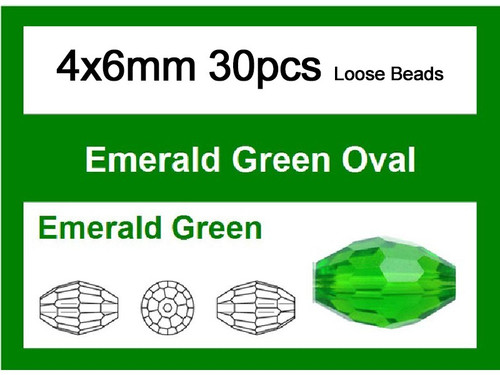 4x6mm Emerald Crystal Faceted Rice Loose Beads 30pcs. [iuc11a17]