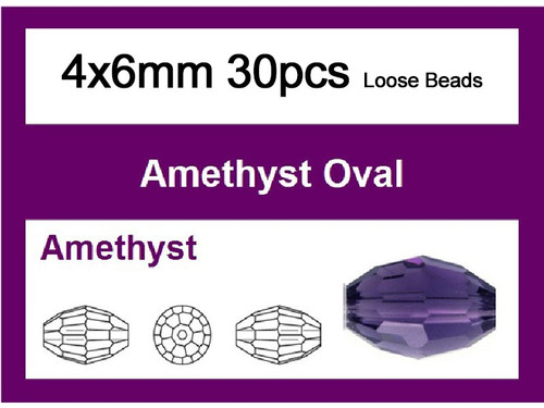 4x6mm Amethyst Crystal Faceted Rice Loose Beads 30pcs. [iuc11a20]