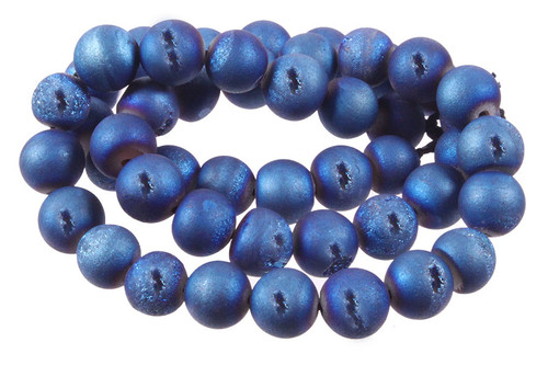 8mm Blue Druzy Agate Round Beads 15.5" coated [8a30b]