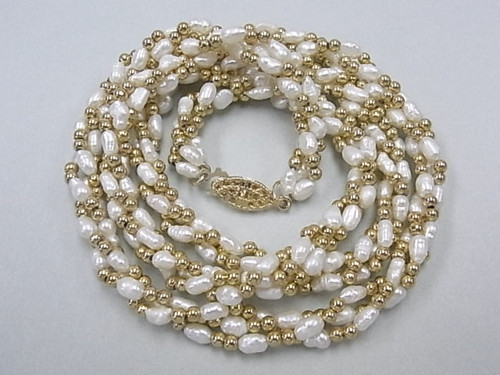 4-5mm 3-Row Freshwater Pearl Necklace 24" , A Grade Lustre [p103h]