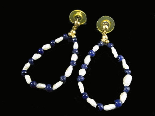 4mm Freshwater Pearl Hoop Earring + Sodalite , A Grade Lustre [p202e]