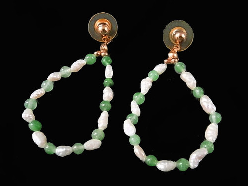 4mm Freshwater Pearl Hoop Earring + Aventurine , A Grade Lustre [p202f]