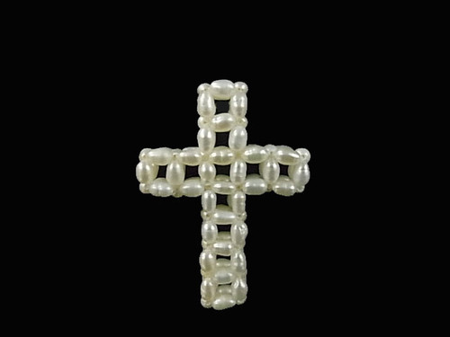 45mm Freshwater Pearl Cross Pendant With Chain , AA Grade Lustre [p205m]