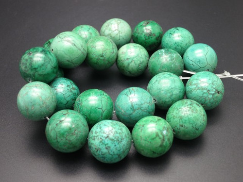 14mm Green Turquoise Round Beads 15.5" stabilized [t1g14]