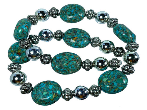20x22mm Mosaic Turquoise Oval Beads 15.5" stabilized [t261eb]