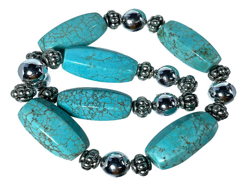 15x30mm Blue Turquoise Craved Faceted Beads 15.5" stabilized [t309b]