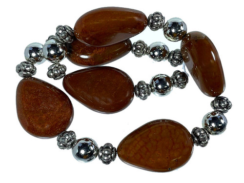 25x35mm Petrified Wood Agate Pear Beads 15.5" natural [w313b]