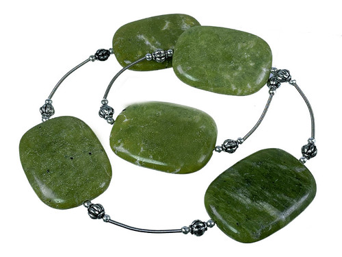 30x40mm Nephrite Jade Rectangle Beads + French Wire 15.5" natural [wa138b]