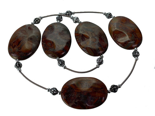 20x30mm China Dendritc Jasper Oval Wave Beads + French Wire 15.5" natural [wa177b]