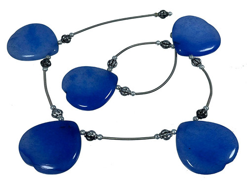 30mm Blue Jade Heart Beads + French Wire 15.5" dyed [wa220b]