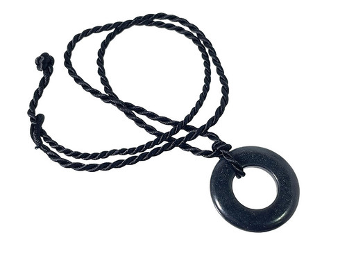 20mm Black Onyx Donut Pendant with Satin Rope Cord 17" & knot closure [y906ar]