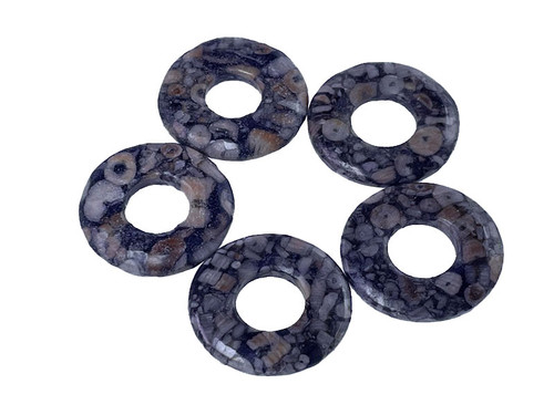20mm Fossil Agate Donut Beads 2pcs. [y909c]