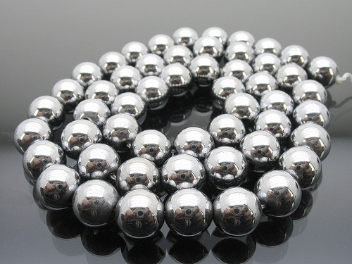 8mm Hematite Silver Round Beads 15.5" coated [8a21s]