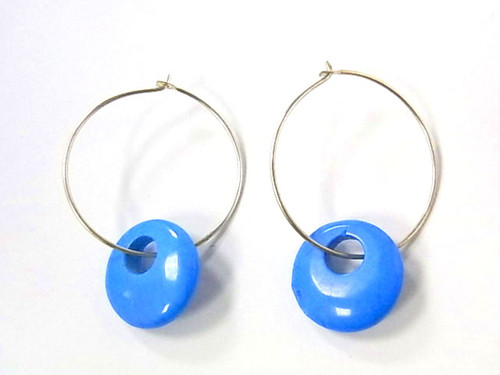 15mm Turquoise Howlite Ago-Ago Earring With 25mm 925 Sterling Silver Hoop [y915ae]