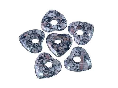 20mm Fossil Jasper Heart Donut Beads 2pcs [y920d]