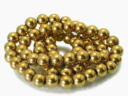 8mm Hematite Gold Round Beads 15.5" coated [8a21g]