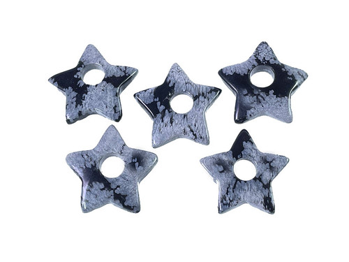 25mm Snowflake Obsidian Star Donut Beads 2pcs. [y922d]
