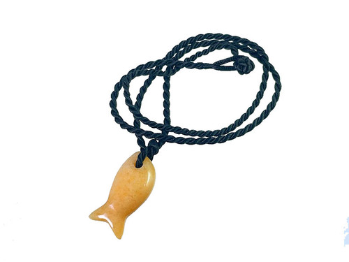 32mm Golden Jade Fish Pendant with Satin Rope Cord 17" & knot closure [y928ar]