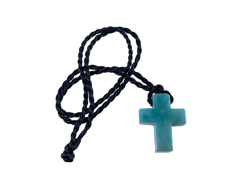 35mm Blue Amazonite Cross Pendant with Satin Rope Cord 17" & knot closure [y929ar]