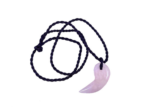 30mm Rose Quartz Magatama Fortune Pendant with Satin Rope Cord 17" & knot closure [y943ar]