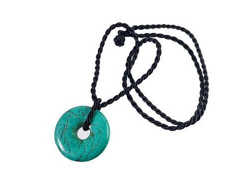 20mm Turquoise Howlite Donut Pendant with Satin Rope Cord 17" & knot closure [y956ar]