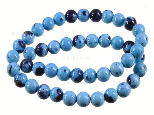 8mm Turquoise Fossil Agate Round Beads 15.5" dyed [8g1t]