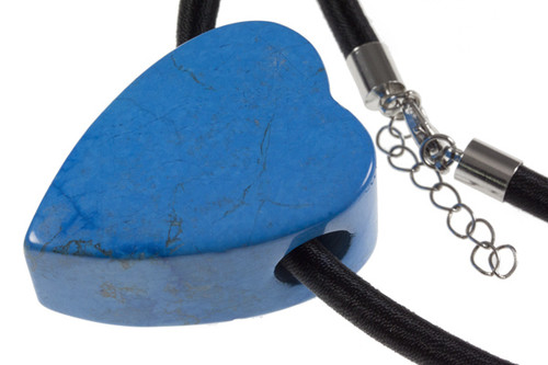 30x44x22mm Turquoise Howlite Heart Pendant with 6mm Black Satin Cord 19" with 1.5" extender chain and lobster claw clasp [y949br]