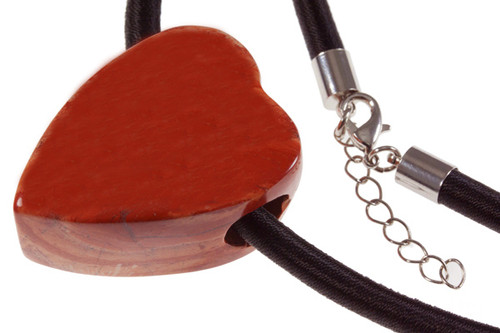 30x44x22mm Red Jasper Heart Pendant with 6mm Black Satin Cord 19" with 1.5" extender chain and lobster claw clasp [y949dr]